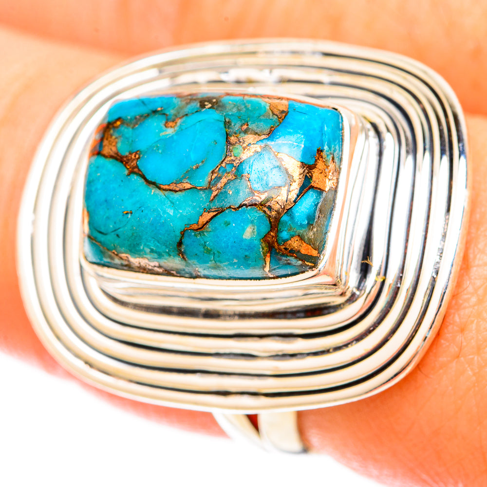 Blue Copper Composite Turquoise Rings handcrafted by Anasilvercos - RING120244