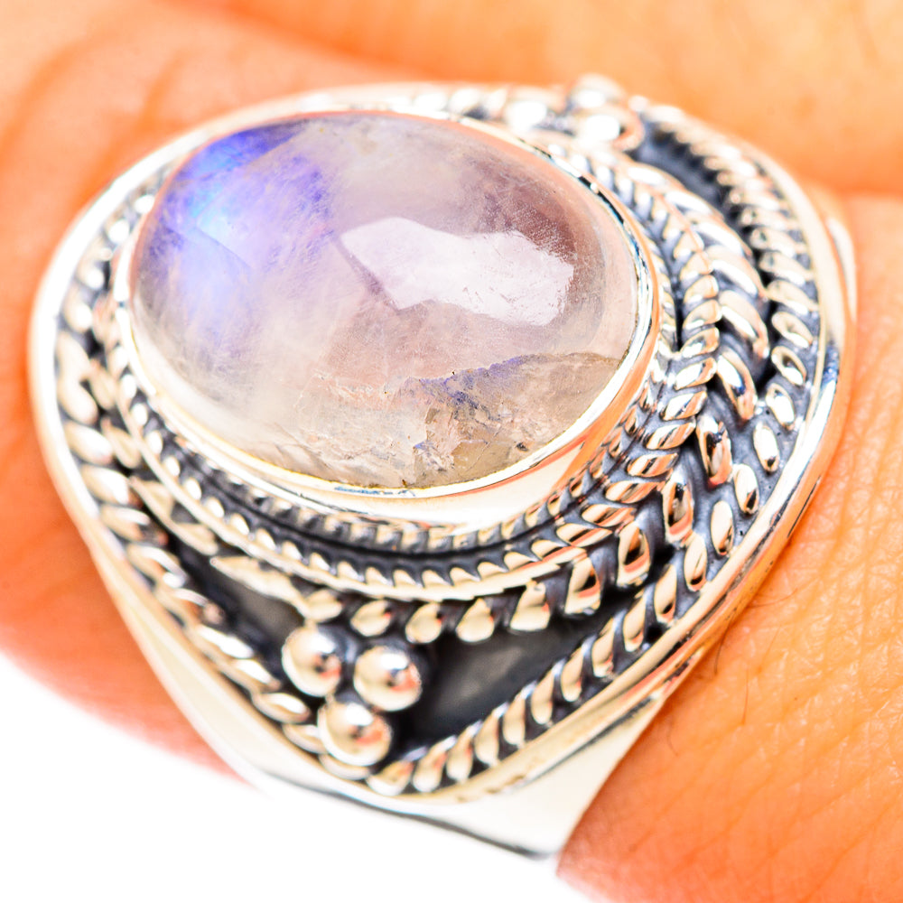 Rainbow Moonstone Rings handcrafted by Anasilvercos - RING120267