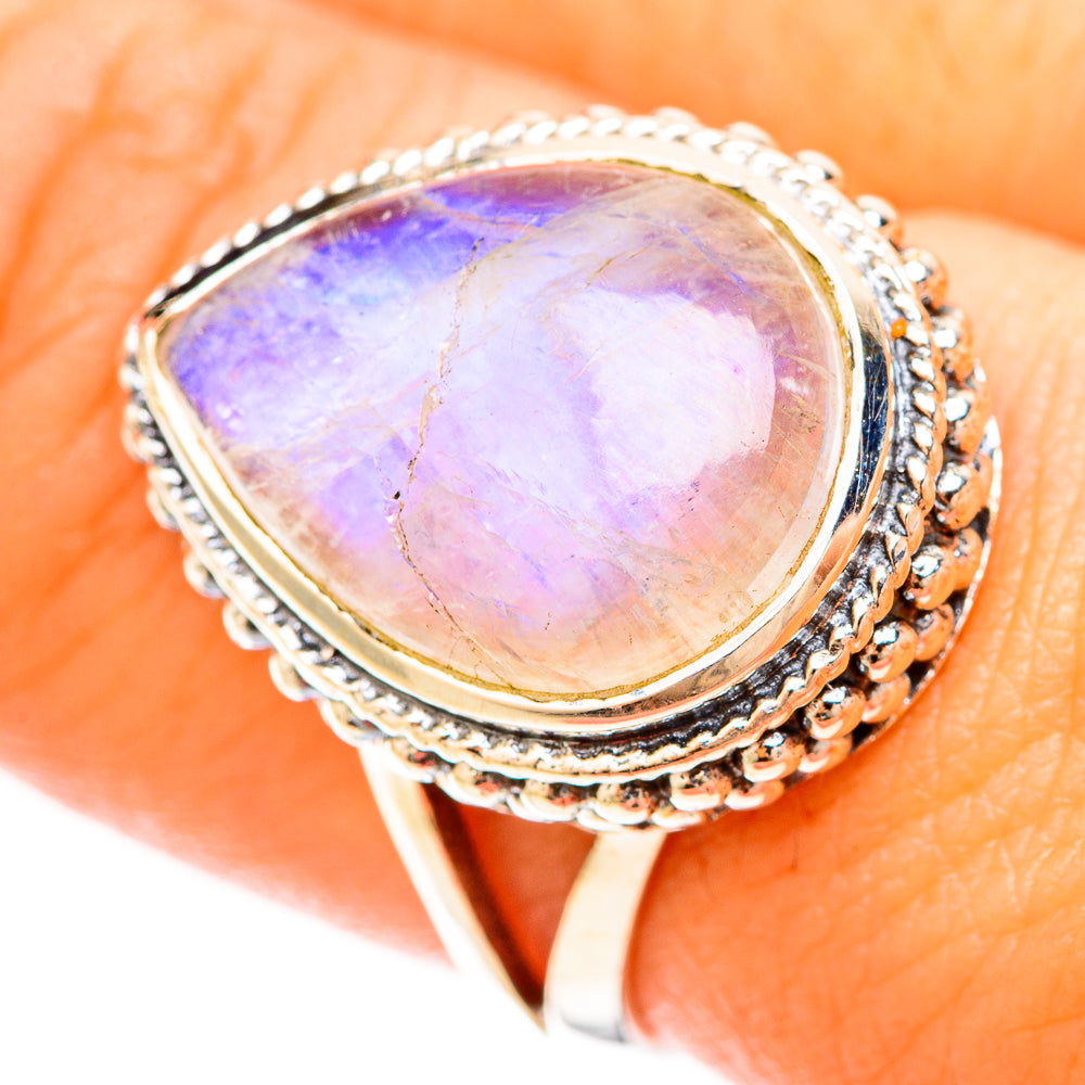 Rainbow Moonstone Rings handcrafted by Anasilvercos - RING120268