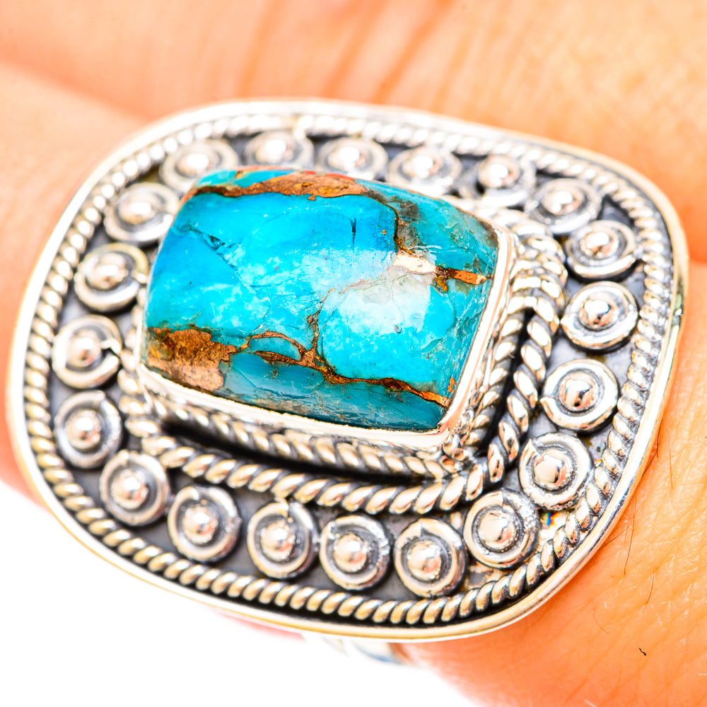 Blue Copper Composite Turquoise Rings handcrafted by Anasilvercos - RING120326
