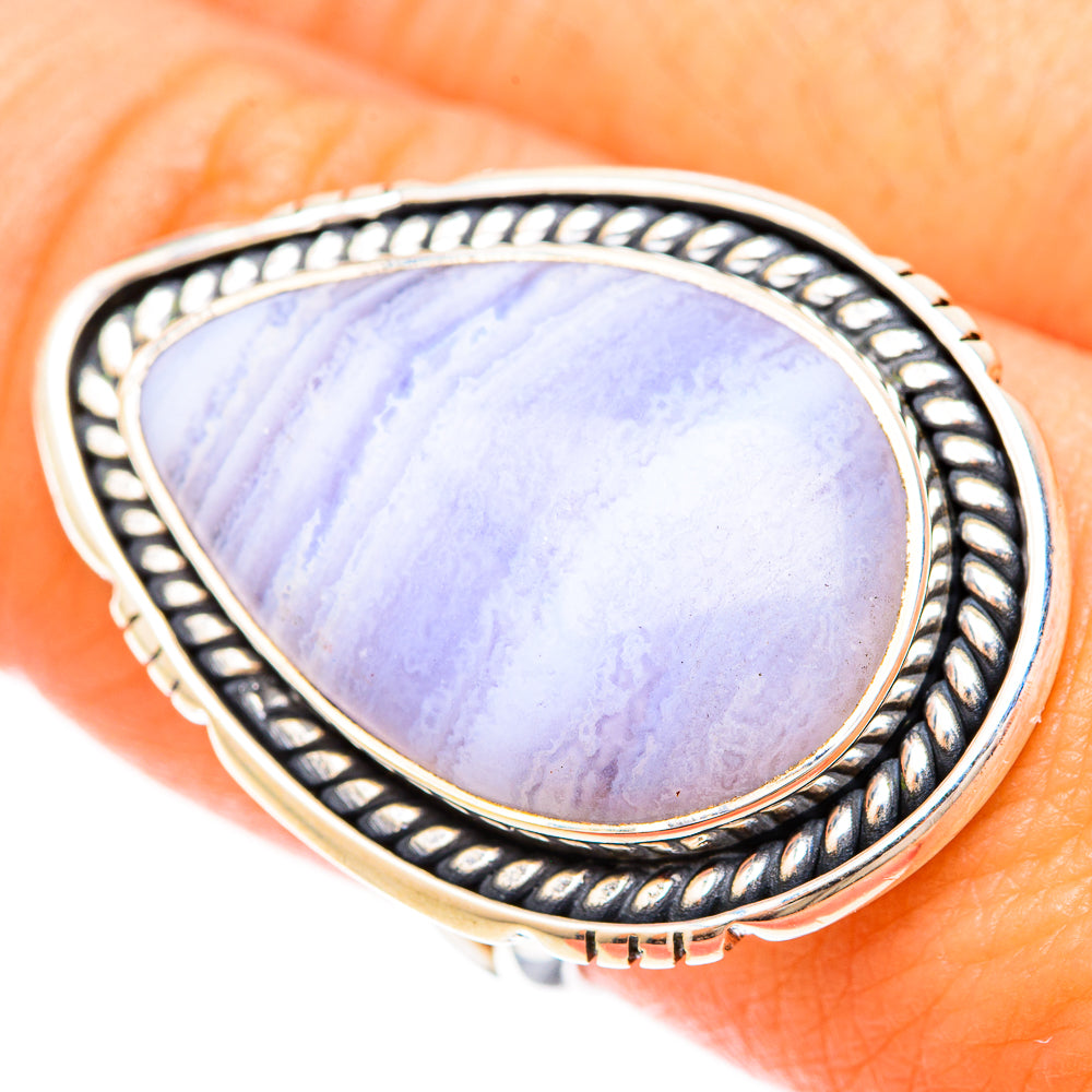Blue Lace Agate Rings handcrafted by Anasilvercos - RING120365