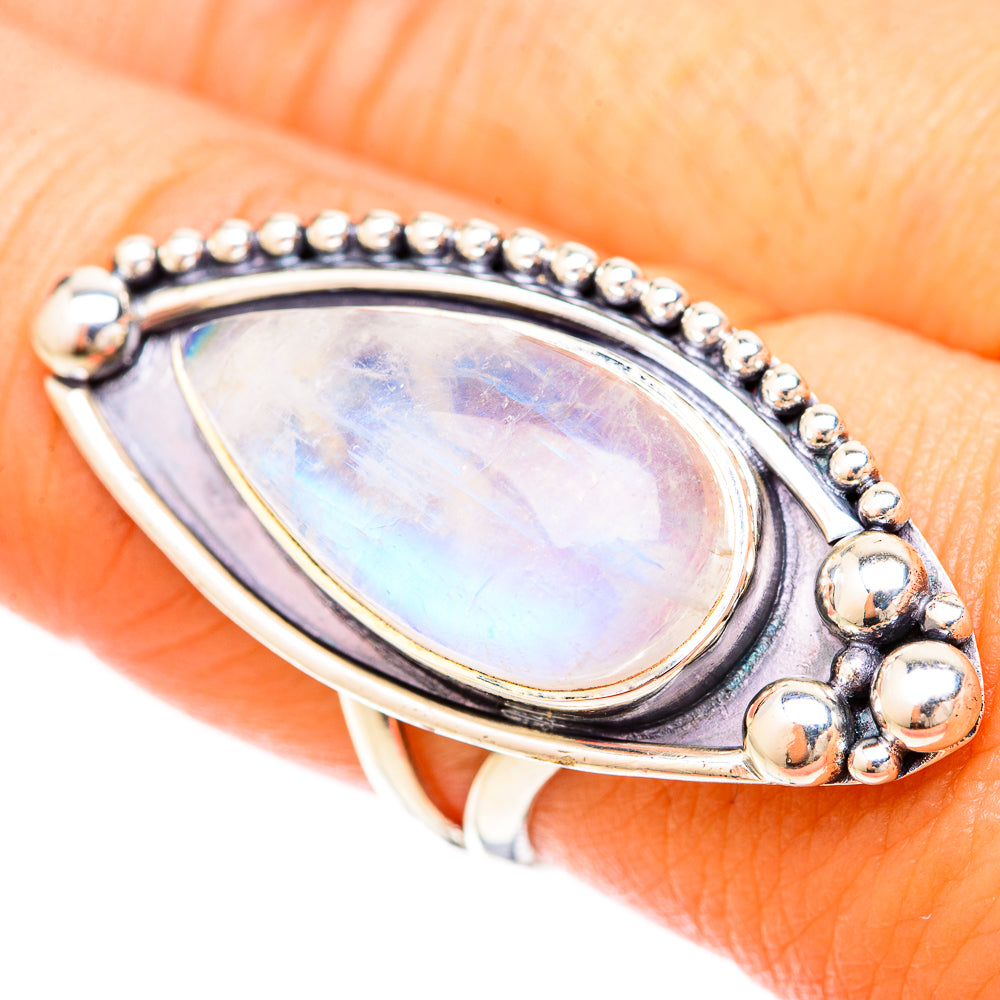 Rainbow Moonstone Rings handcrafted by Anasilvercos - RING120368