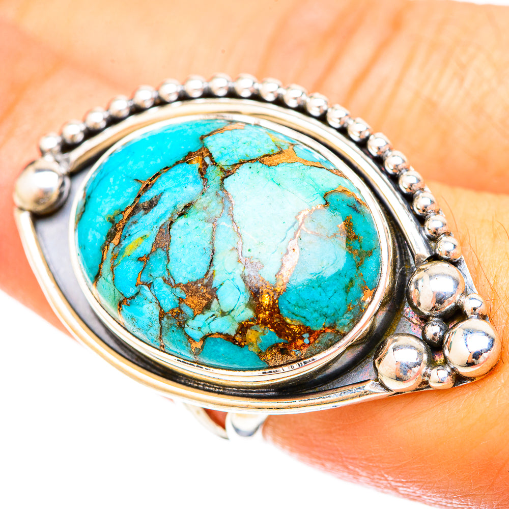 Blue Copper Composite Turquoise Rings handcrafted by Anasilvercos - RING120378