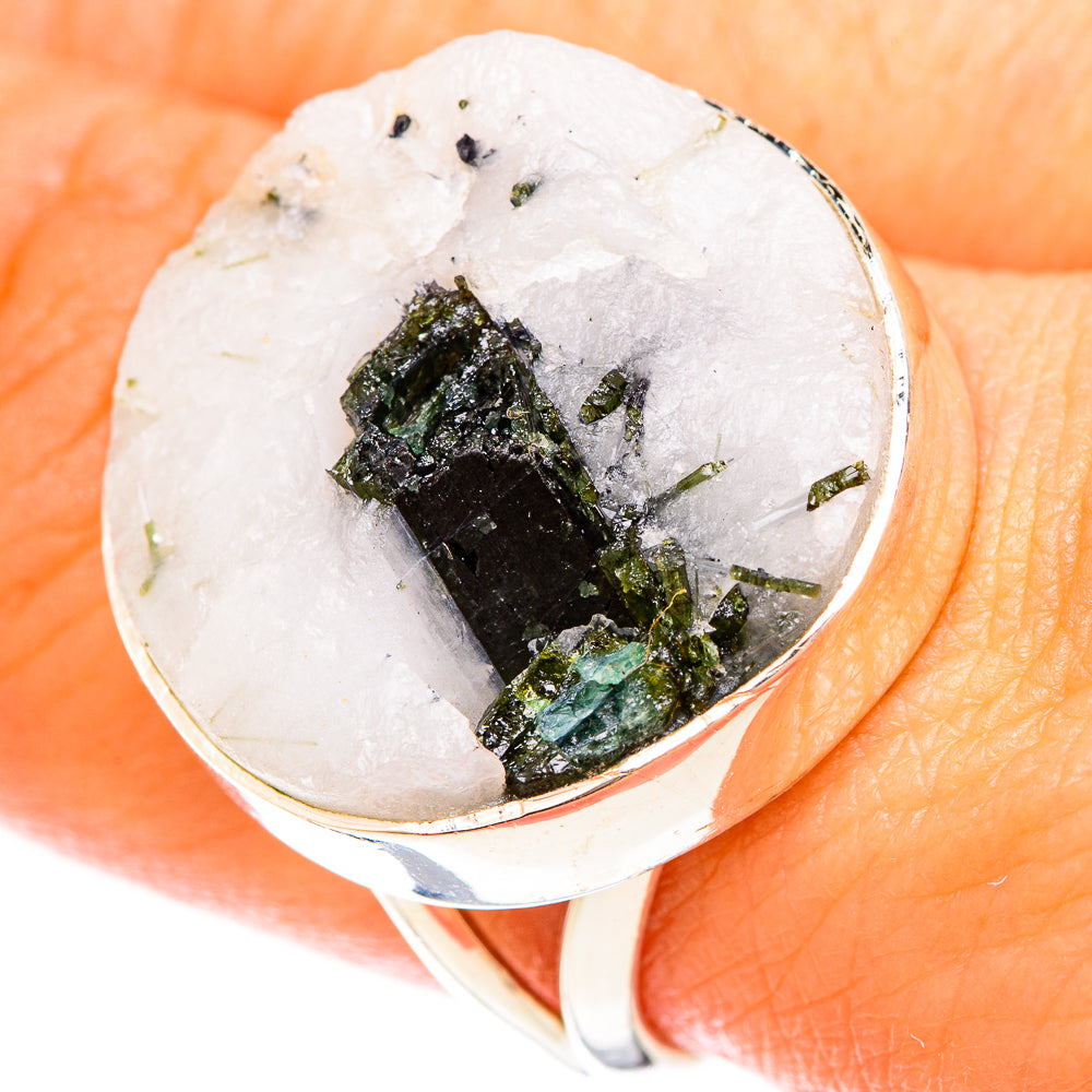 Green Tourmaline In Quartz Rings handcrafted by Anasilvercos - RING120386