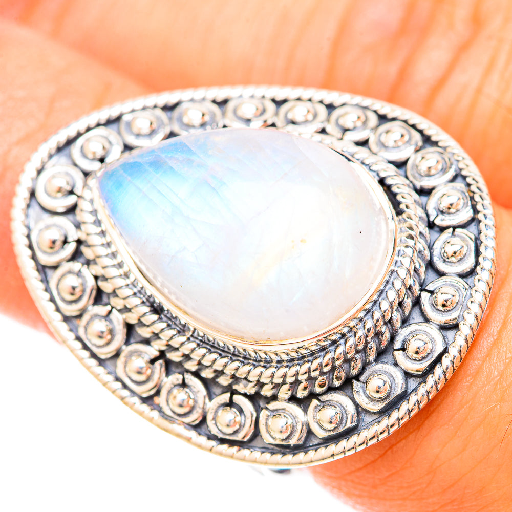 Rainbow Moonstone Rings handcrafted by Anasilvercos - RING120406