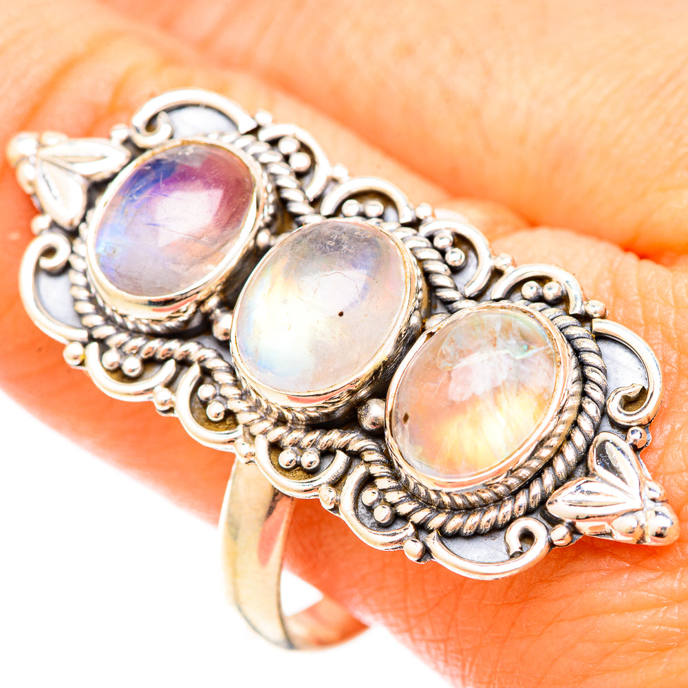 Rainbow Moonstone Rings handcrafted by Anasilvercos - RING120412