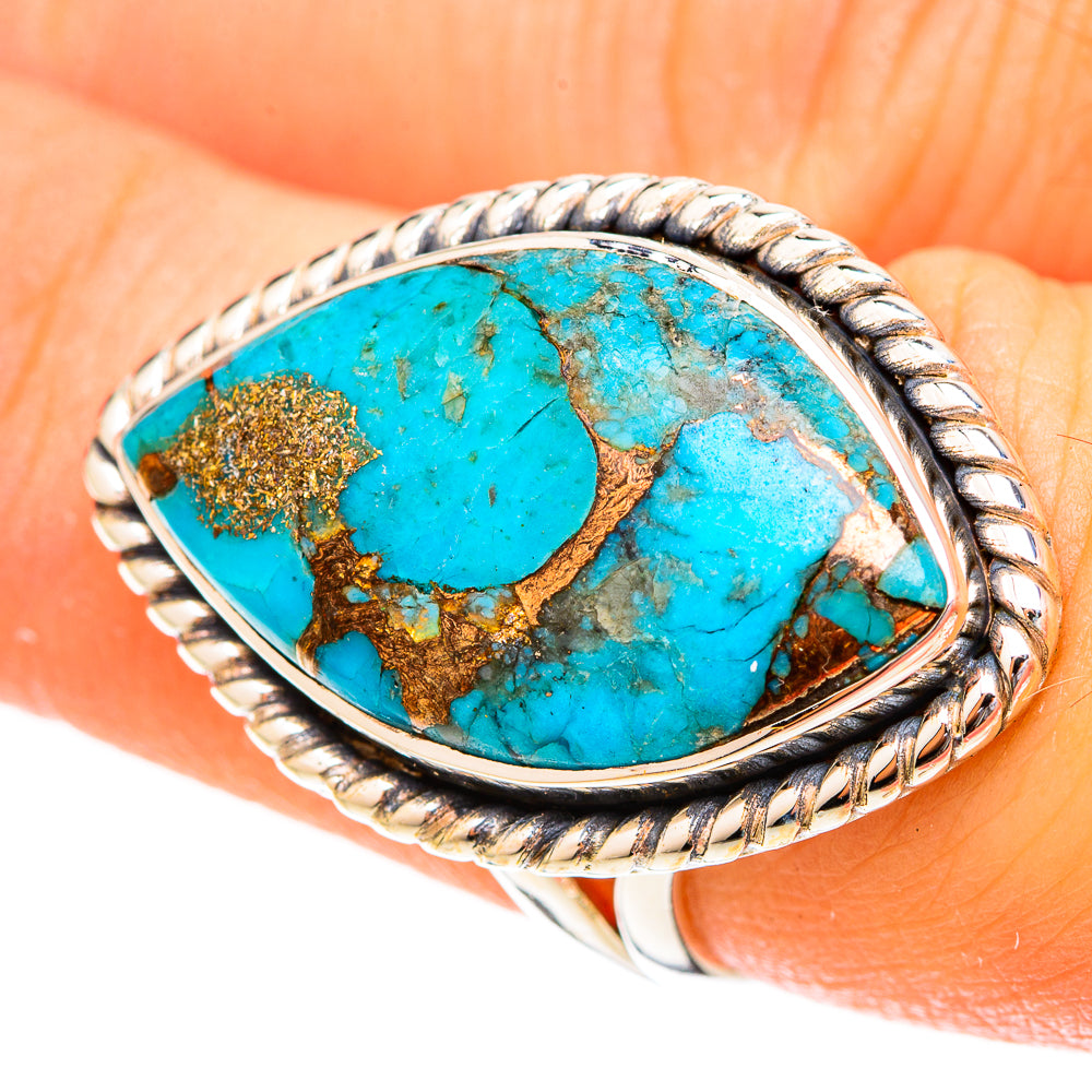 Blue Copper Composite Turquoise Rings handcrafted by Anasilvercos - RING120426