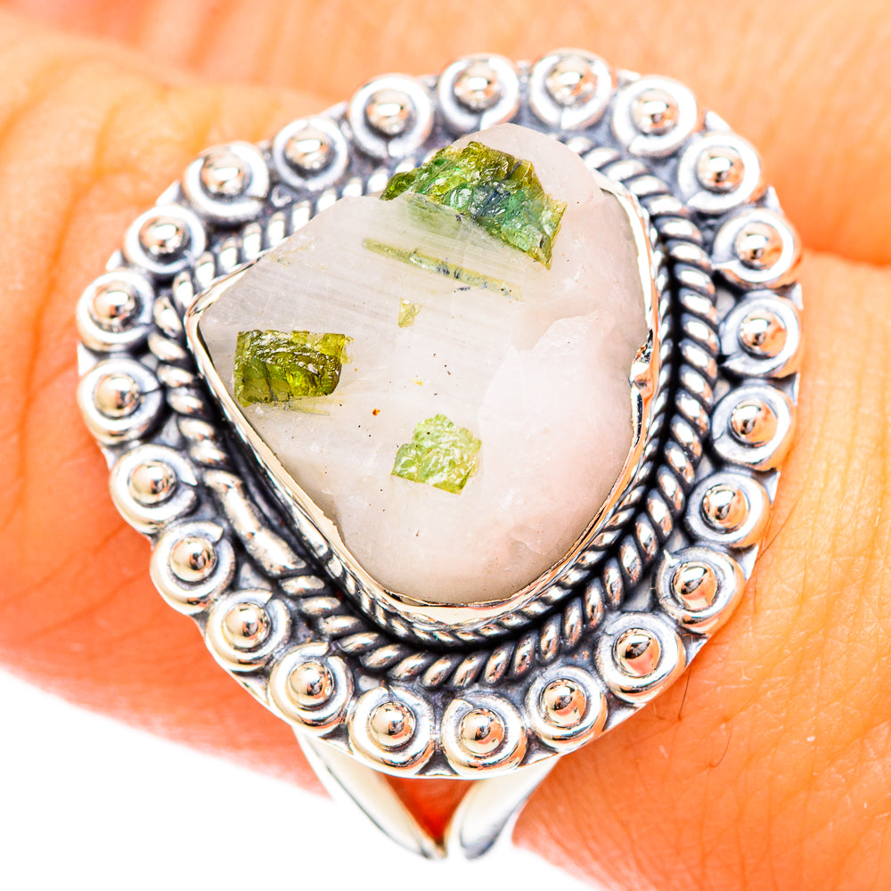 Green Tourmaline In Quartz Rings handcrafted by Anasilvercos - RING120433