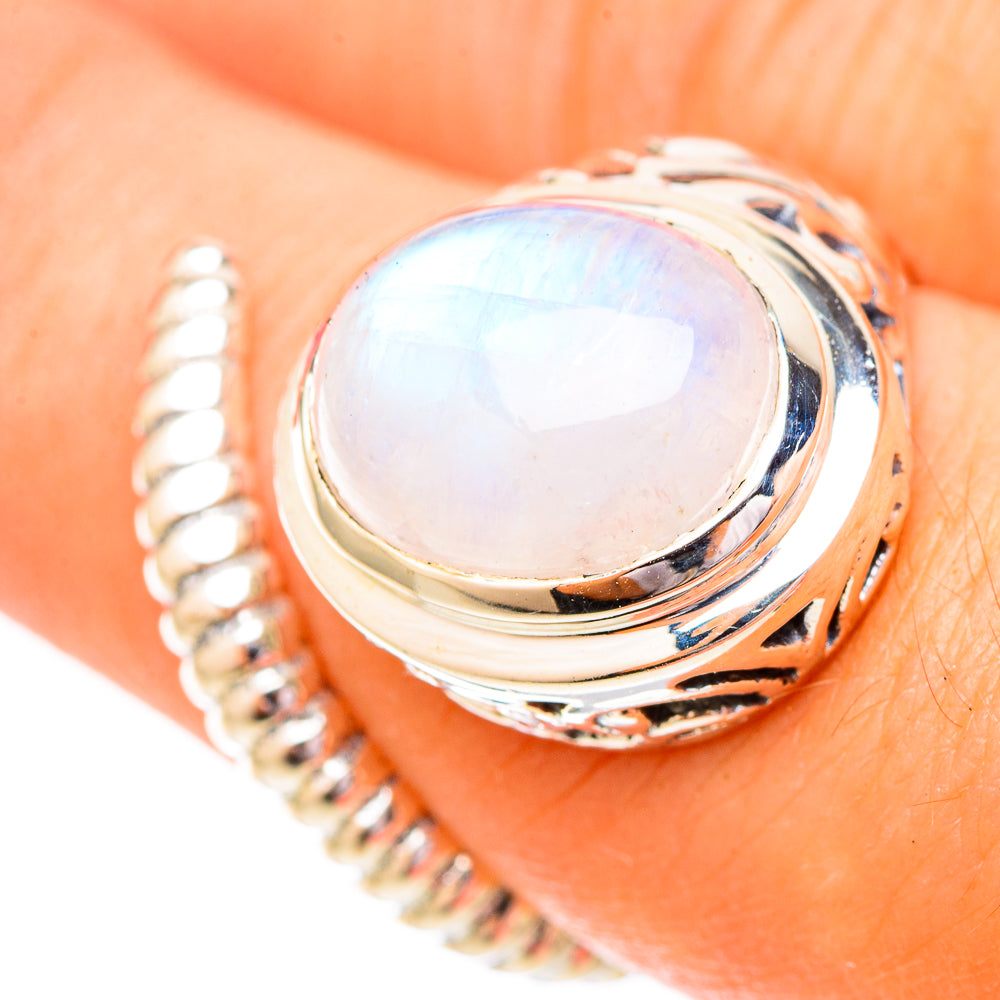 Rainbow Moonstone Rings handcrafted by Anasilvercos - RING120491