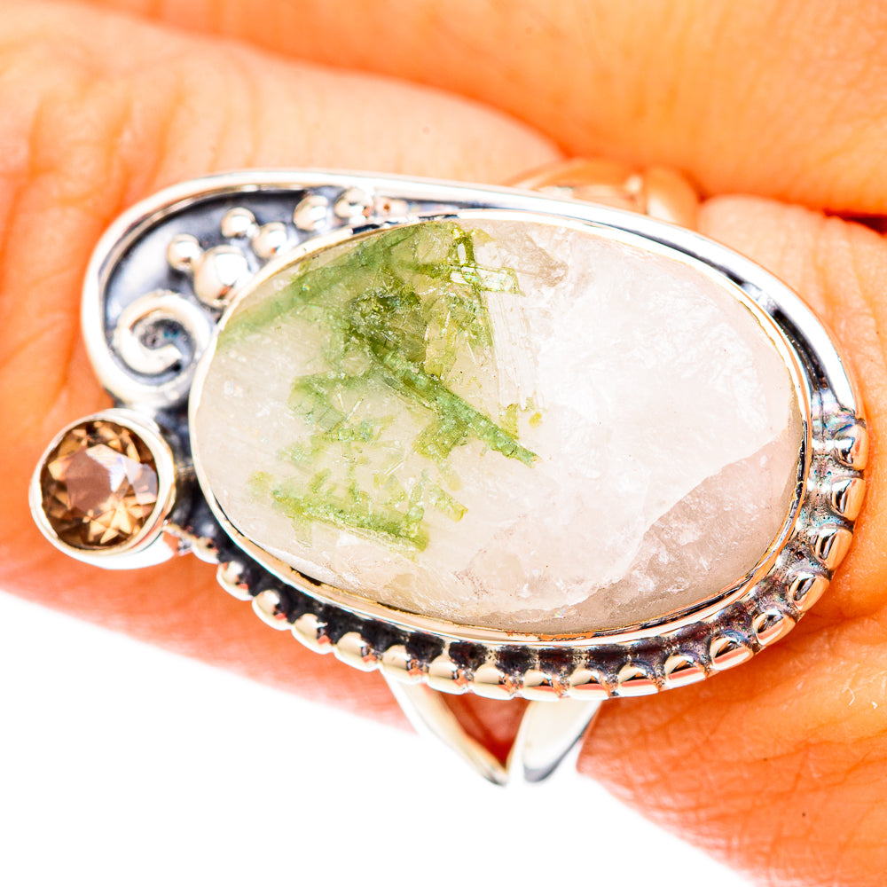 Green Tourmaline In Quartz Rings handcrafted by Anasilvercos - RING120507