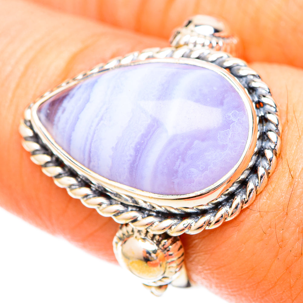 Blue Lace Agate Rings handcrafted by Anasilvercos - RING120597