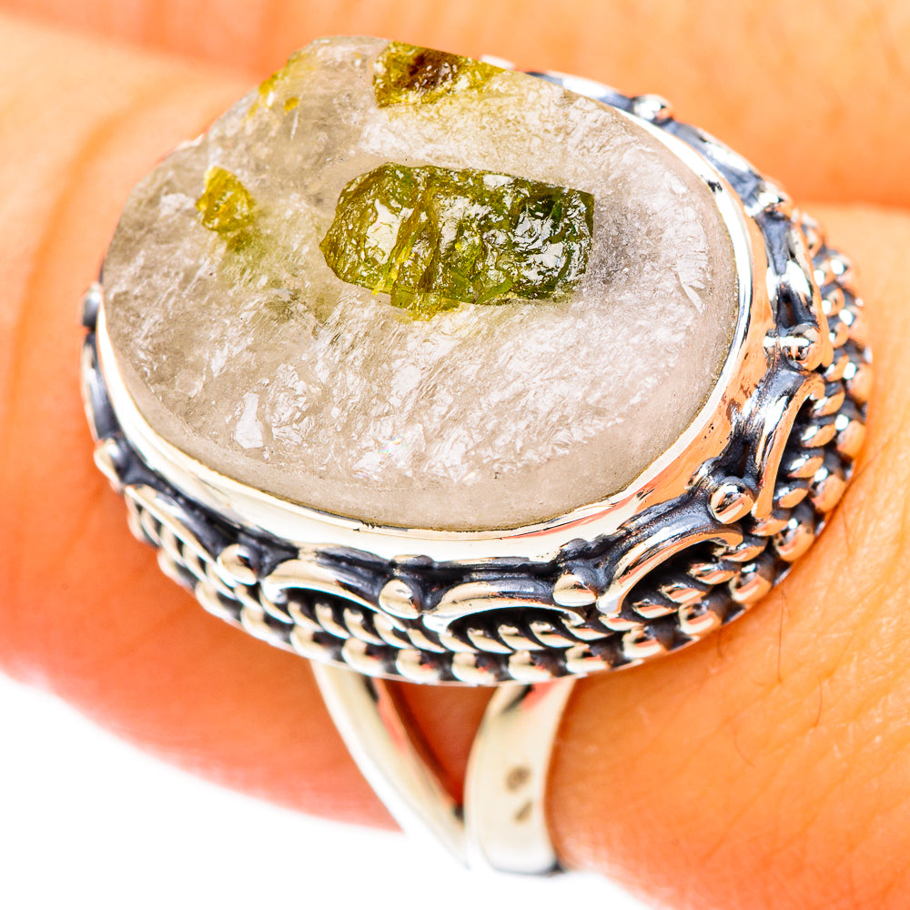 Green Tourmaline In Quartz Rings handcrafted by Anasilvercos - RING120606