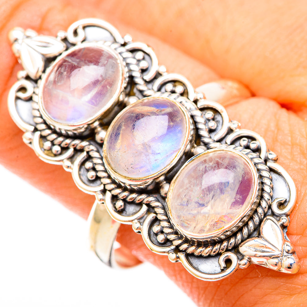 Rainbow Moonstone Rings handcrafted by Anasilvercos - RING120634