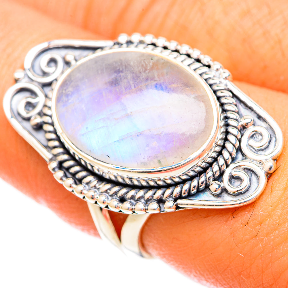 Rainbow Moonstone Rings handcrafted by Anasilvercos - RING120676
