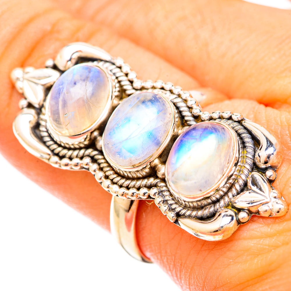 Rainbow Moonstone Rings handcrafted by Anasilvercos - RING120678
