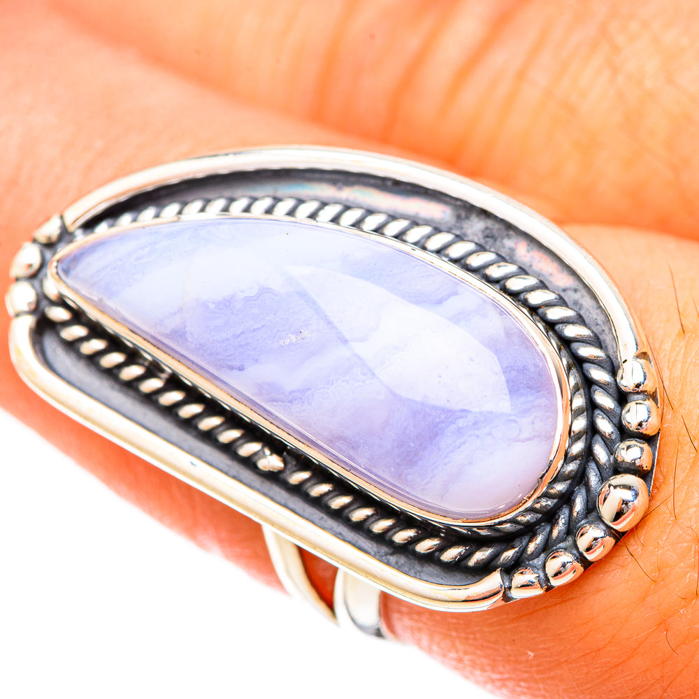 Blue Lace Agate Rings handcrafted by Anasilvercos - RING120718