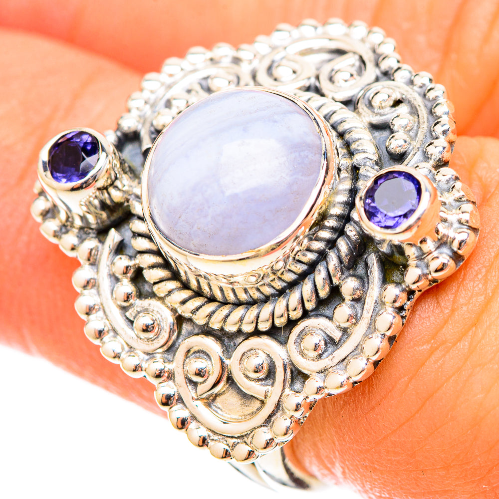Blue Lace Agate Rings handcrafted by Anasilvercos - RING120749