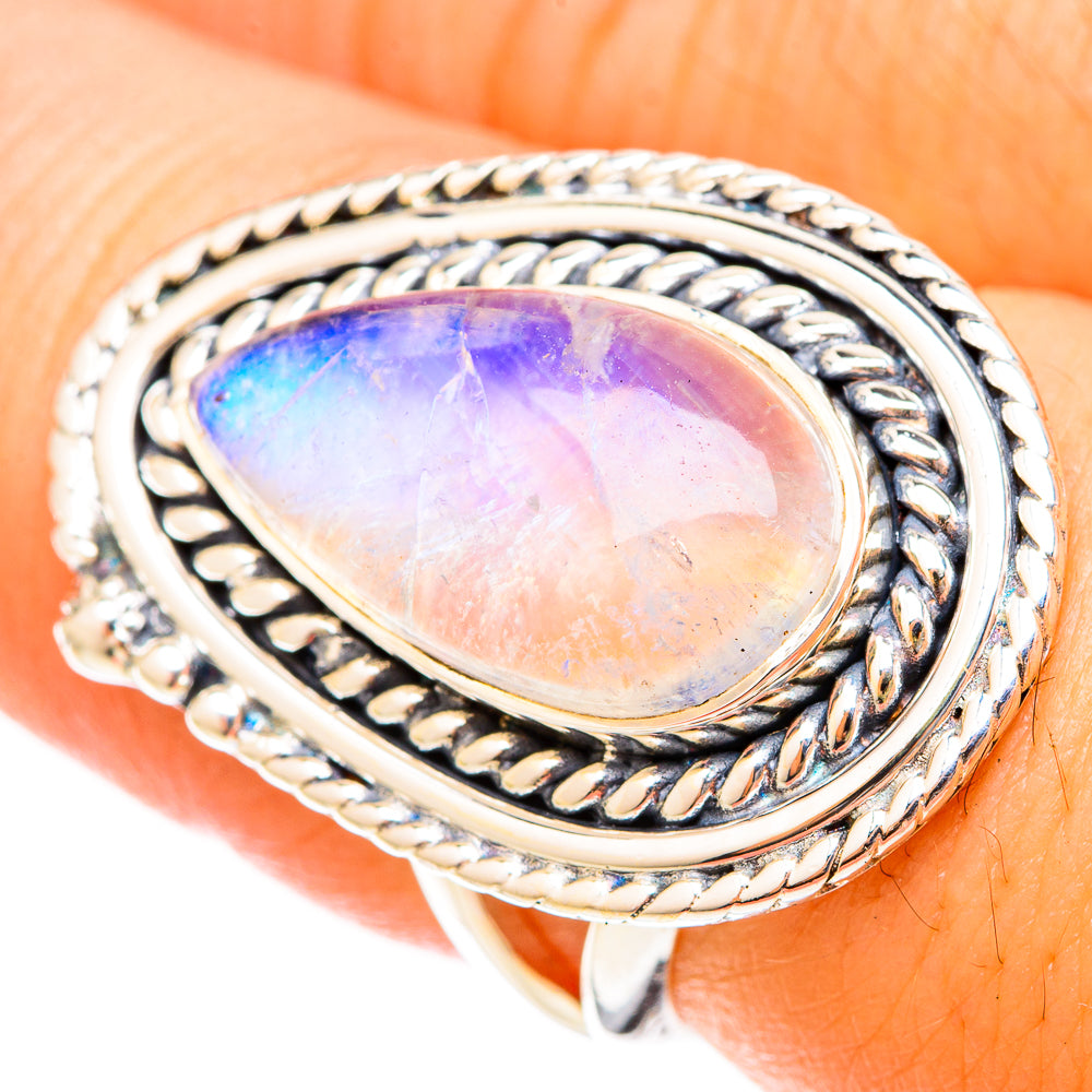 Rainbow Moonstone Rings handcrafted by Anasilvercos - RING120750