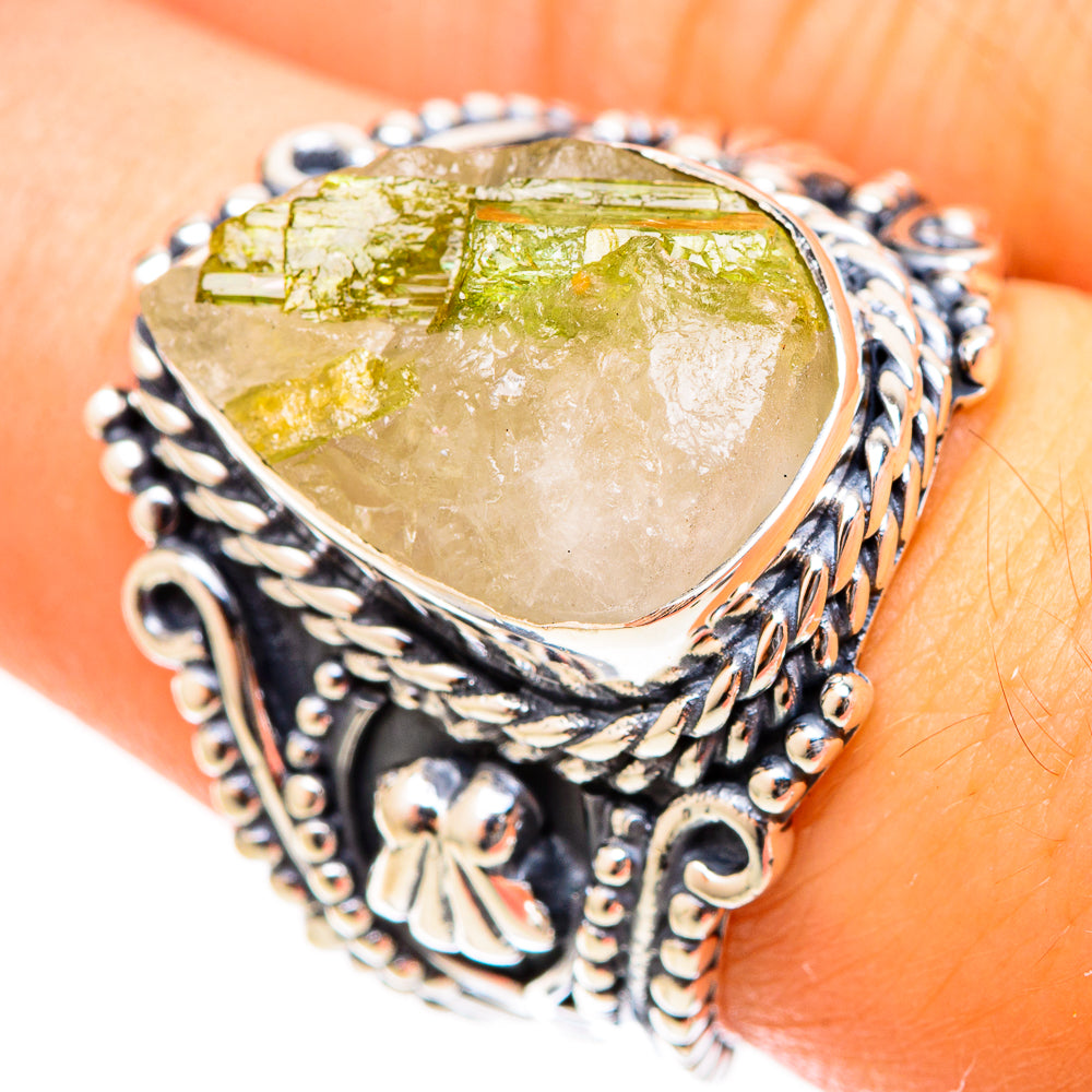 Green Tourmaline In Quartz Rings handcrafted by Anasilvercos - RING120803