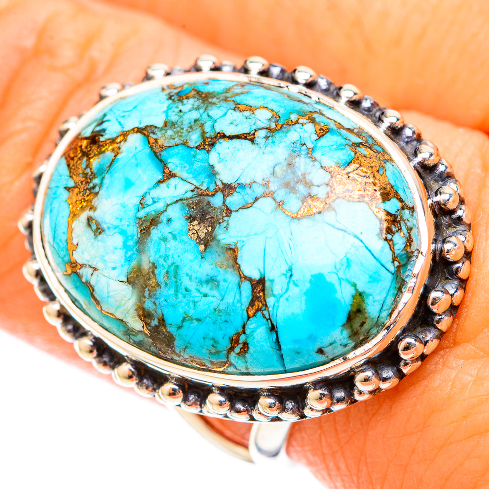 Blue Copper Composite Turquoise Rings handcrafted by Anasilvercos - RING120826