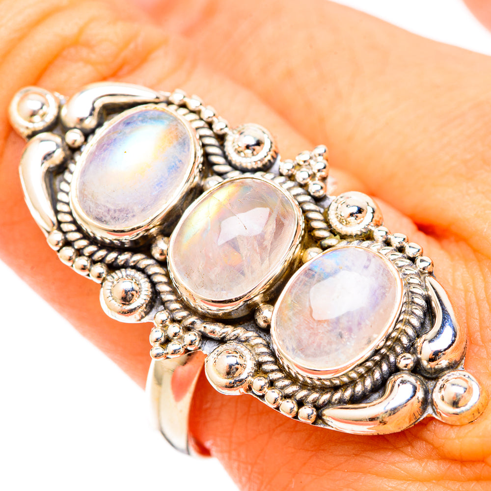 Rainbow Moonstone Rings handcrafted by Anasilvercos - RING120874