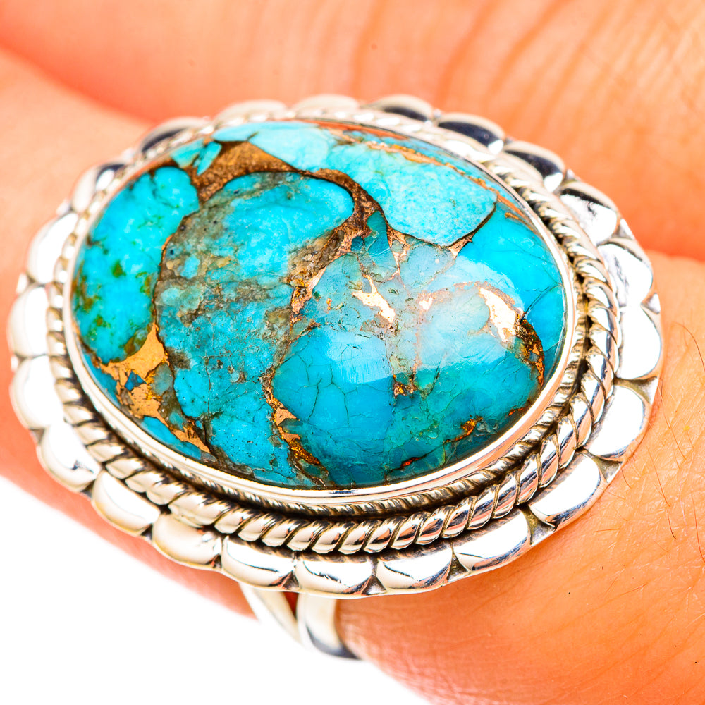 Blue Copper Composite Turquoise Rings handcrafted by Anasilvercos - RING120888