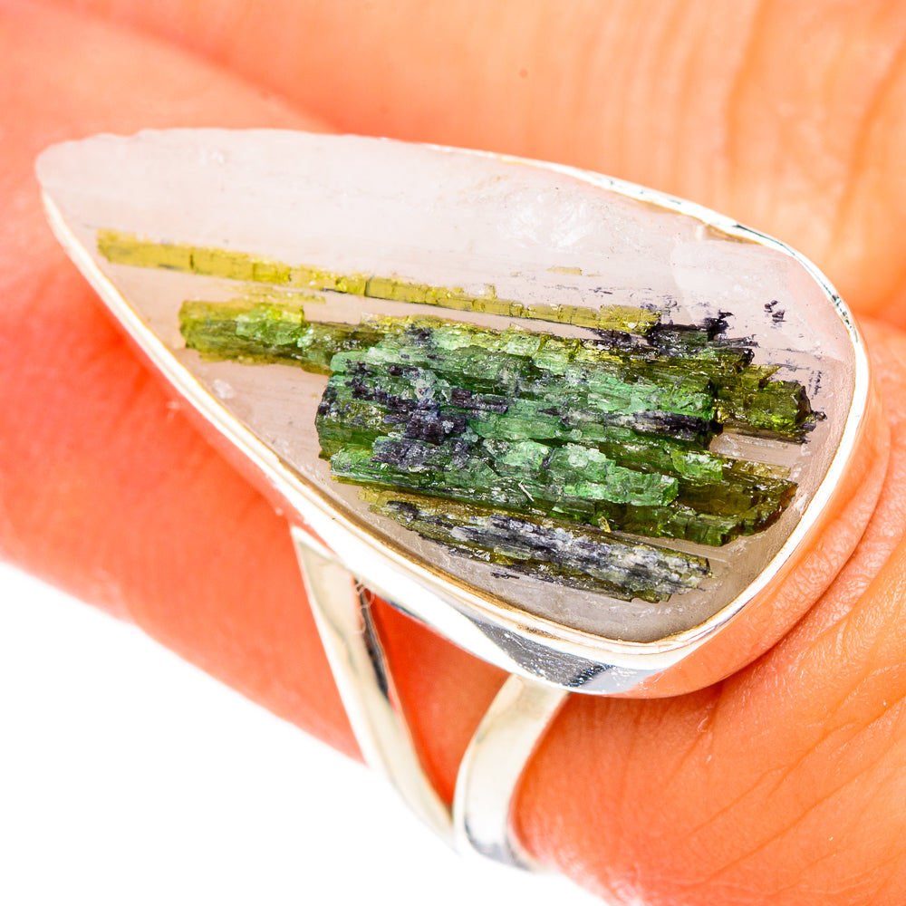 Green Tourmaline In Quartz Rings handcrafted by Anasilvercos - RING120896