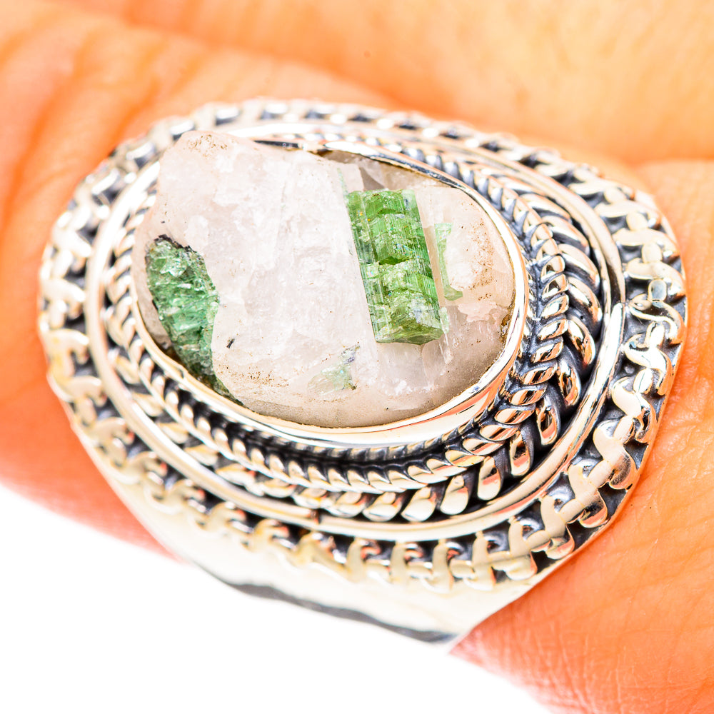 Green Tourmaline In Quartz Rings handcrafted by Anasilvercos - RING120906