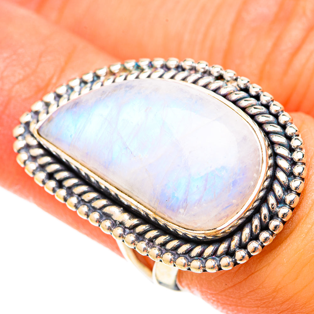 Rainbow Moonstone Rings handcrafted by Anasilvercos - RING120926