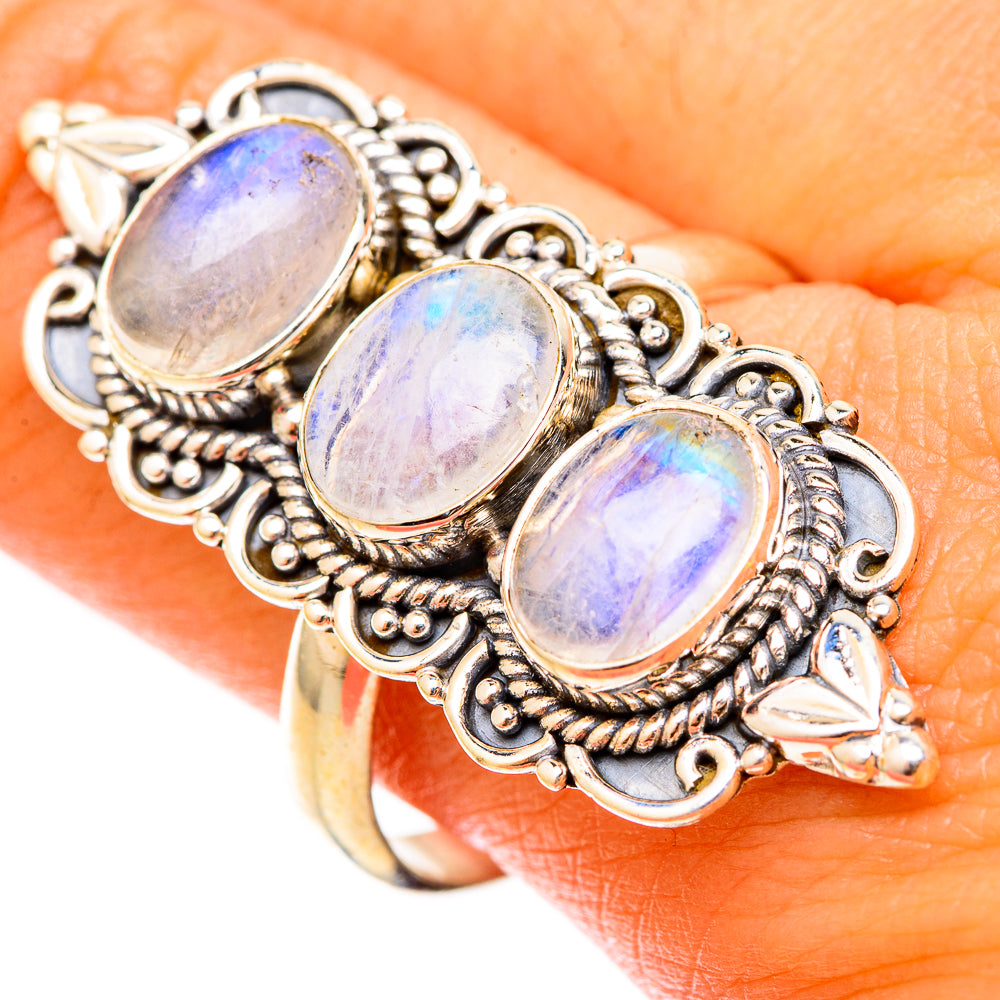 Rainbow Moonstone Rings handcrafted by Anasilvercos - RING120933