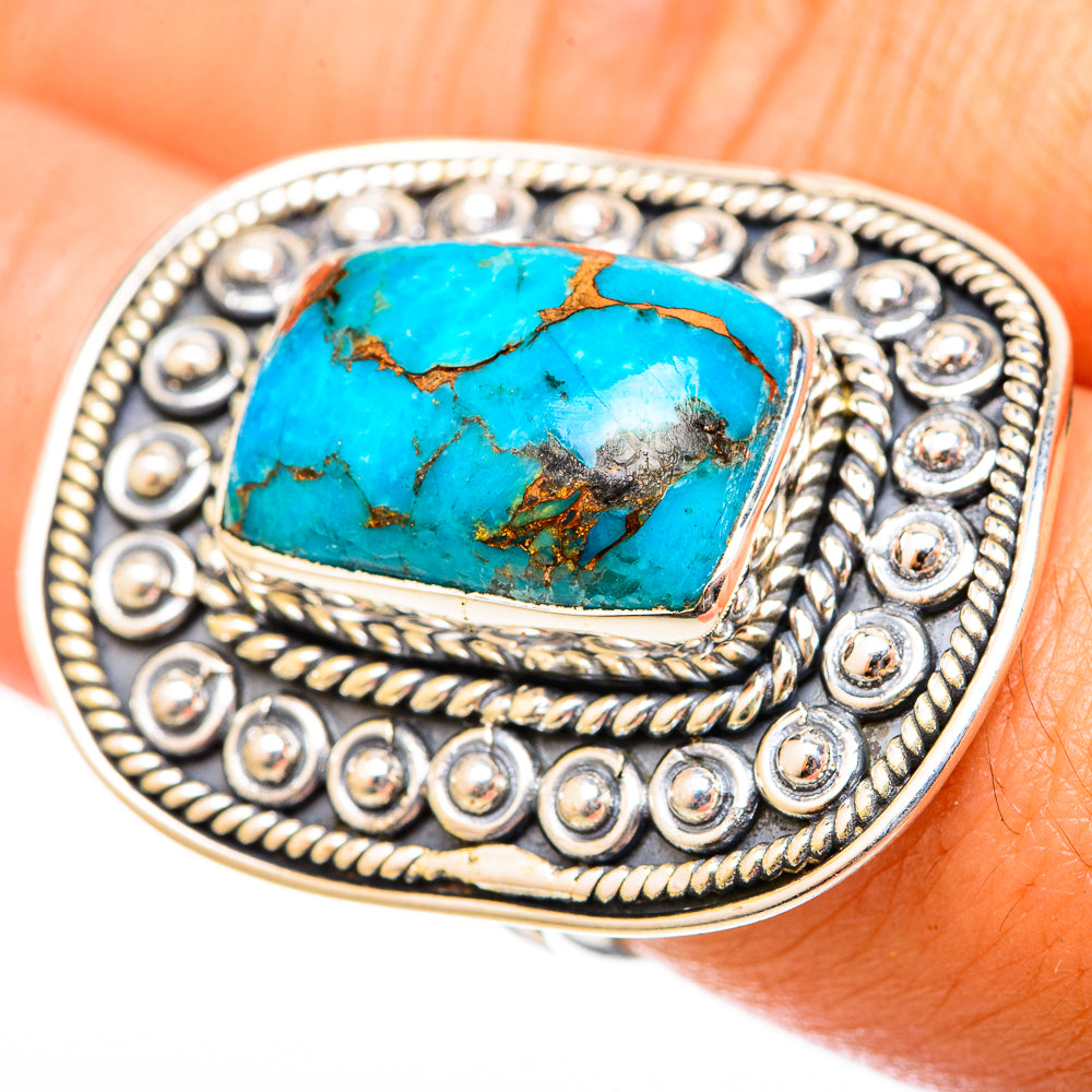 Blue Copper Composite Turquoise Rings handcrafted by Anasilvercos - RING120954