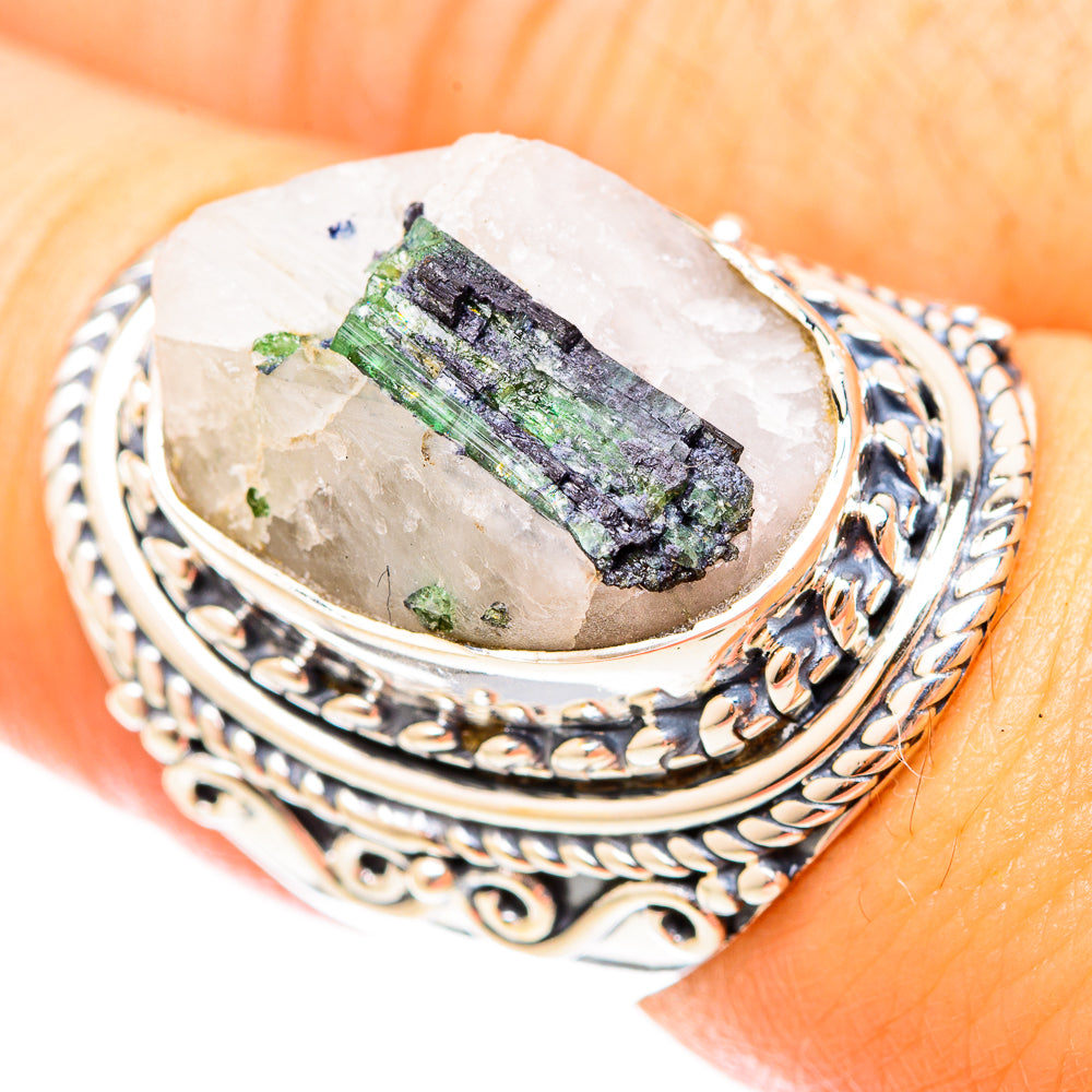 Green Tourmaline In Quartz Rings handcrafted by Anasilvercos - RING120961