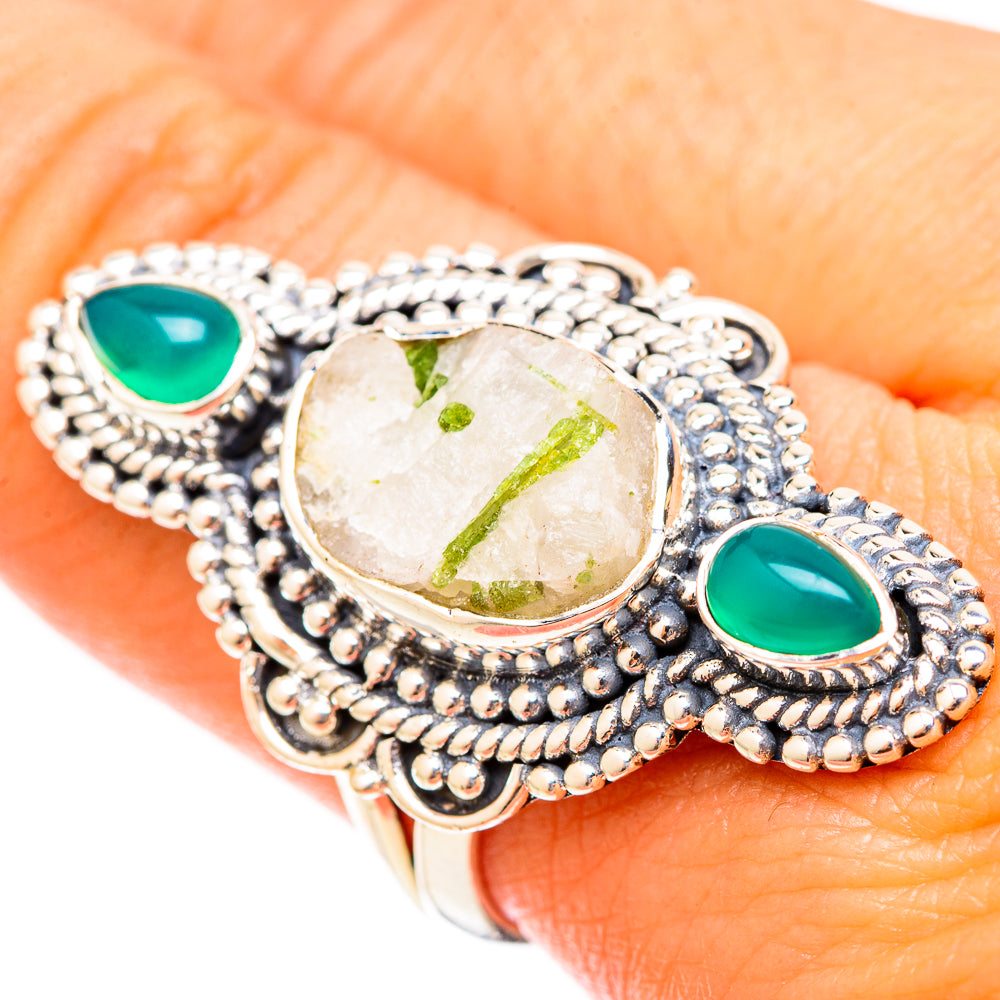 Green Tourmaline In Quartz Rings handcrafted by Anasilvercos - RING120965