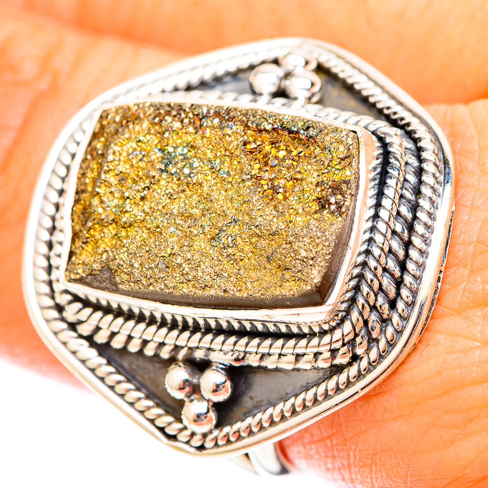 Spectro Pyrite Druzy Rings handcrafted by Anasilvercos - RING120983