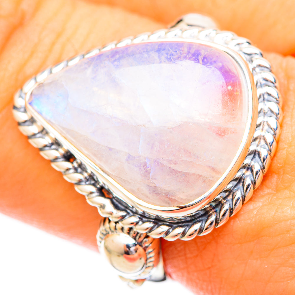 Rainbow Moonstone Rings handcrafted by Anasilvercos - RING121088