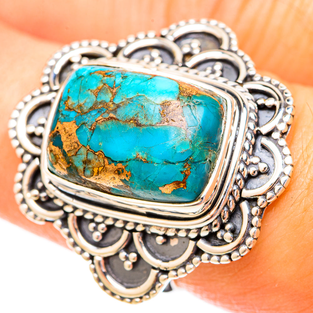 Blue Copper Composite Turquoise Rings handcrafted by Anasilvercos - RING121098
