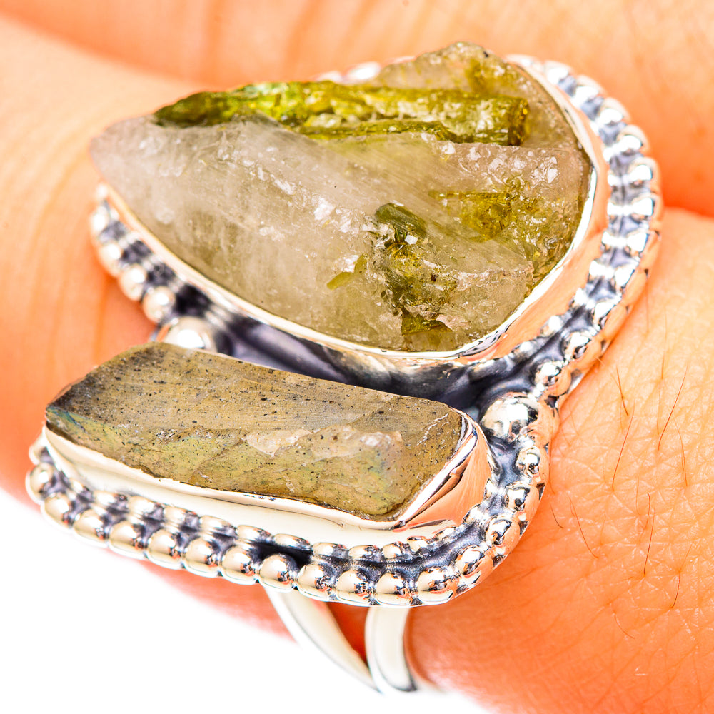 Green Tourmaline In Quartz Rings handcrafted by Anasilvercos - RING121130