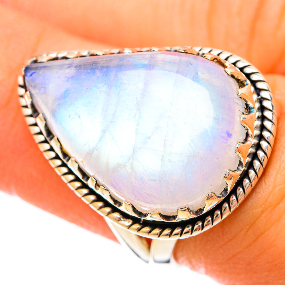Rainbow Moonstone Rings handcrafted by Anasilvercos - RING121146