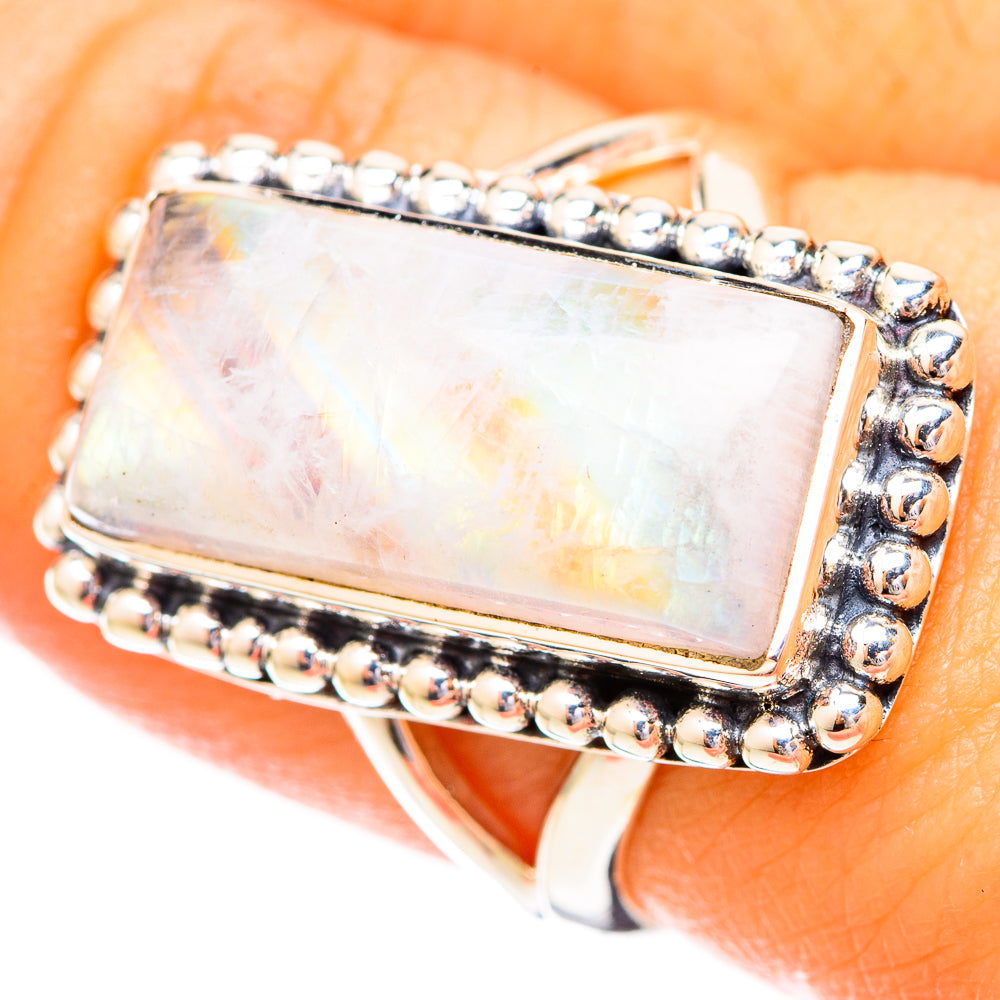 Rainbow Moonstone Rings handcrafted by Anasilvercos - RING121147