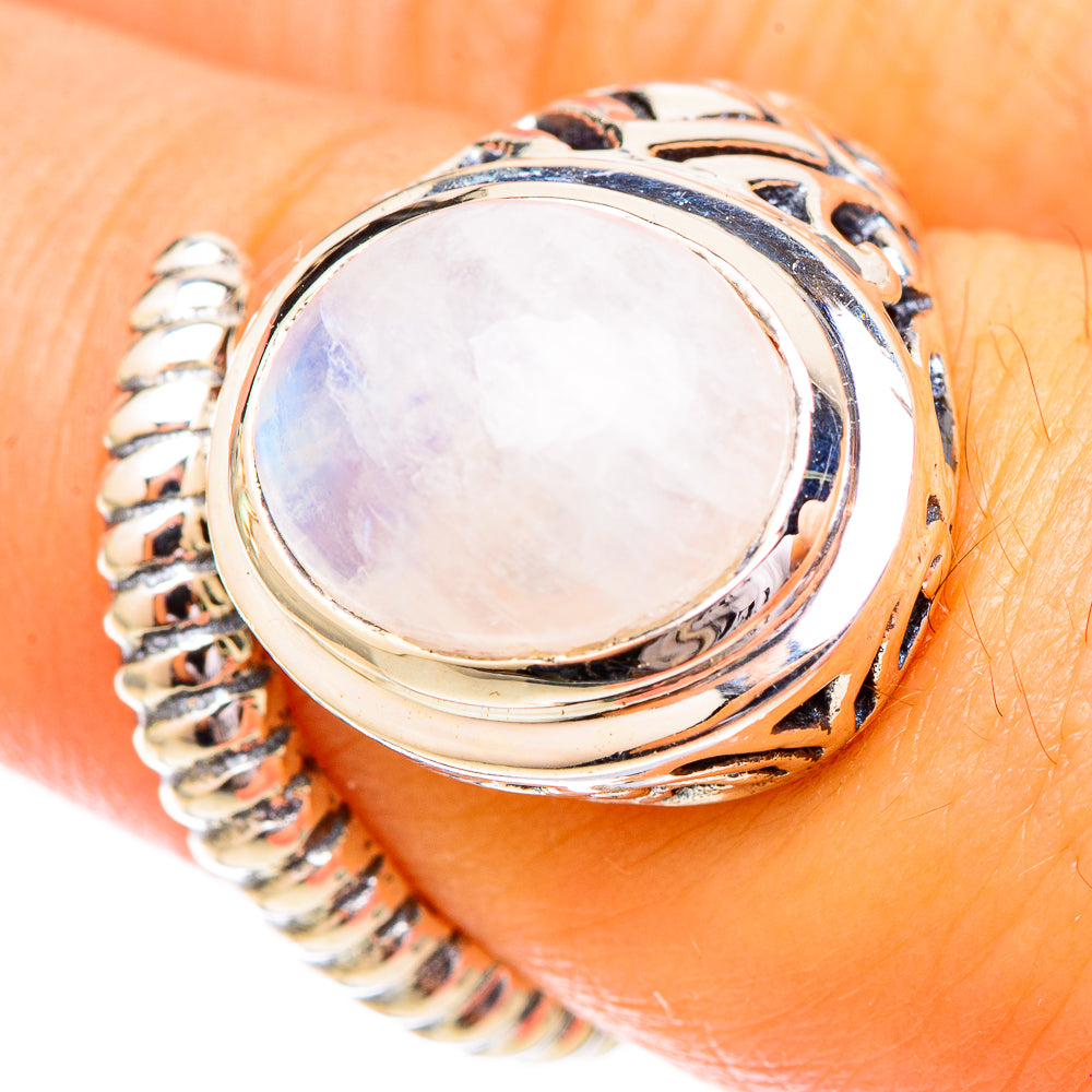 Rainbow Moonstone Rings handcrafted by Anasilvercos - RING121148