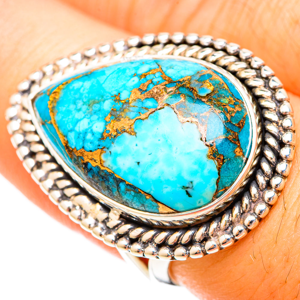 Blue Copper Composite Turquoise Rings handcrafted by Anasilvercos - RING121182