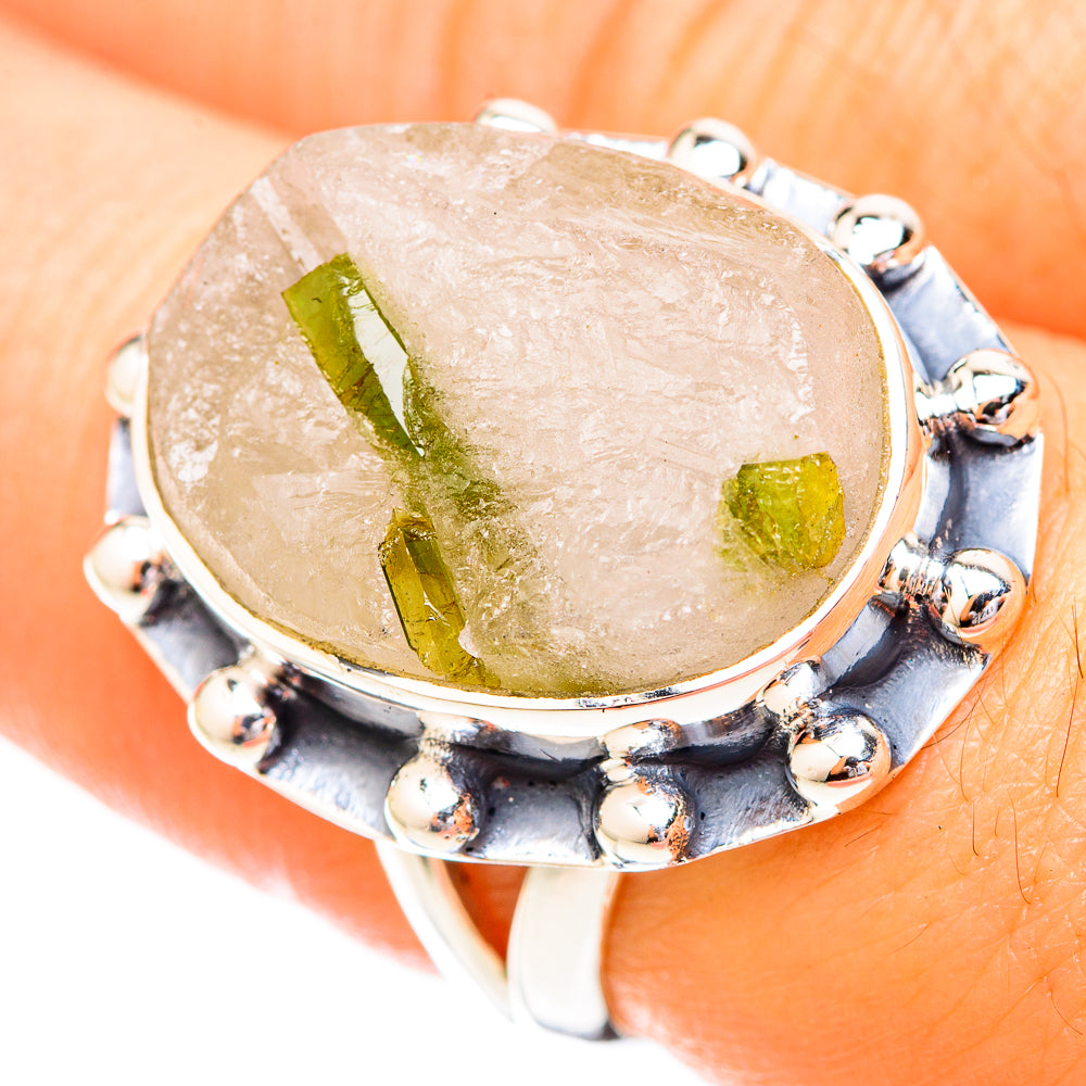 Green Tourmaline In Quartz Rings handcrafted by Anasilvercos - RING121199
