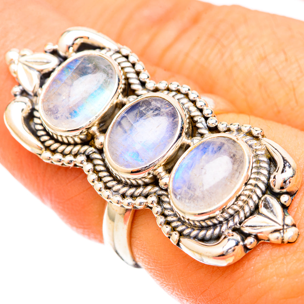 Rainbow Moonstone Rings handcrafted by Anasilvercos - RING121223