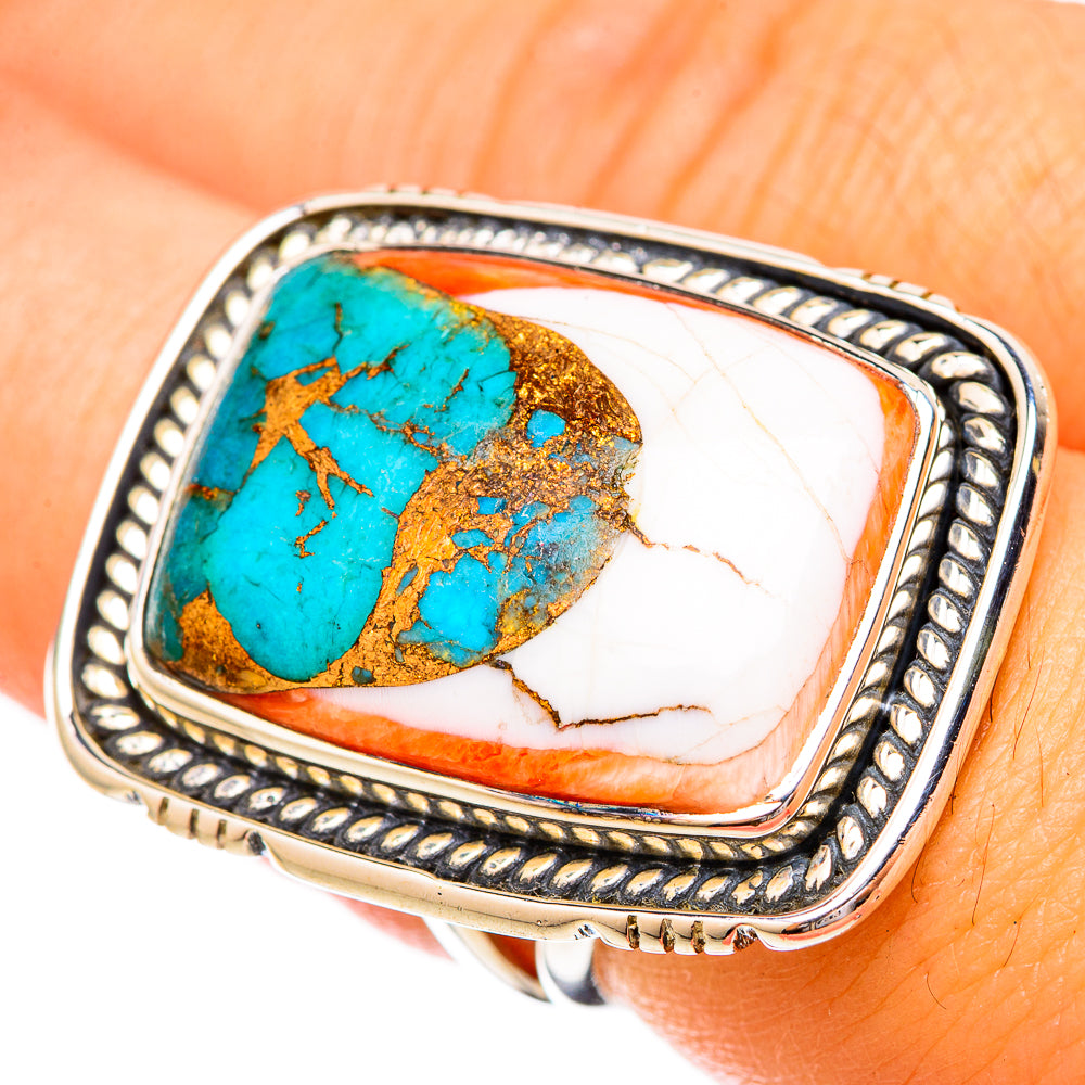 Kingman Pink Dahlia Turquoise Rings handcrafted by Anasilvercos - RING121225