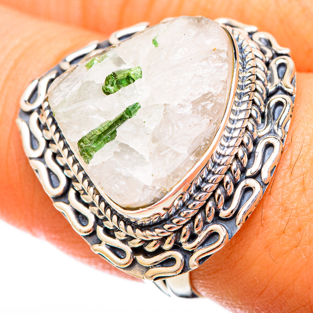 Green Tourmaline In Quartz Rings handcrafted by Anasilvercos - RING121246