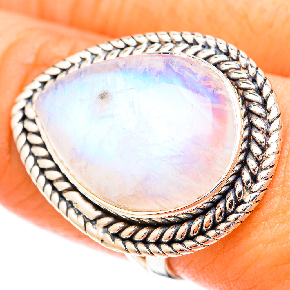Rainbow Moonstone Rings handcrafted by Anasilvercos - RING121267