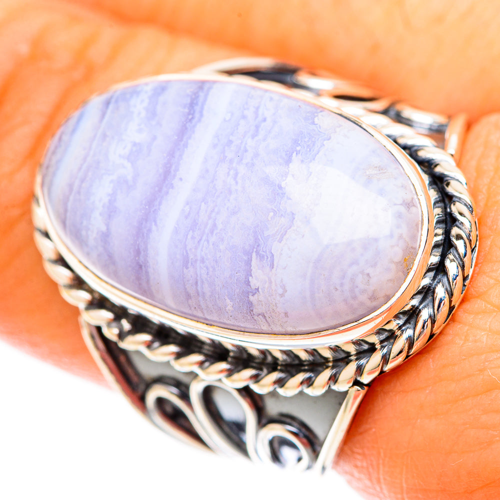 Blue Lace Agate Rings handcrafted by Anasilvercos - RING121268
