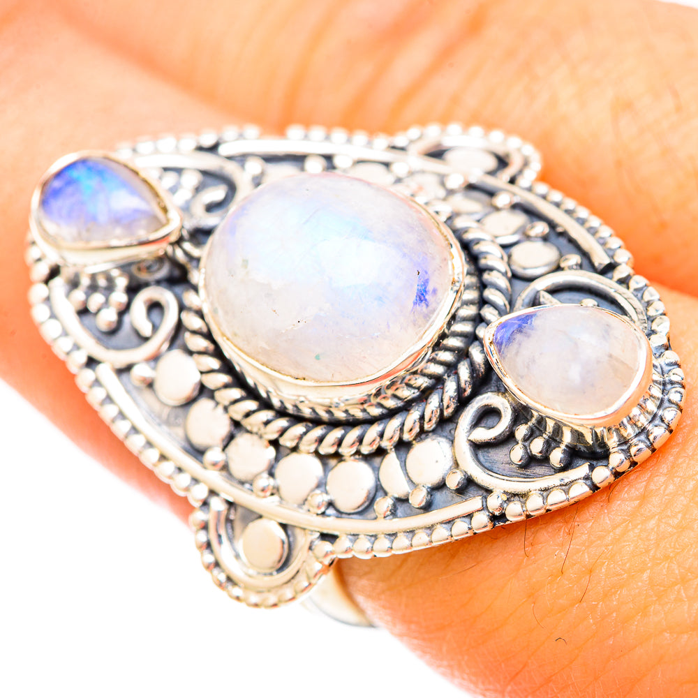 Rainbow Moonstone Rings handcrafted by Anasilvercos - RING121271