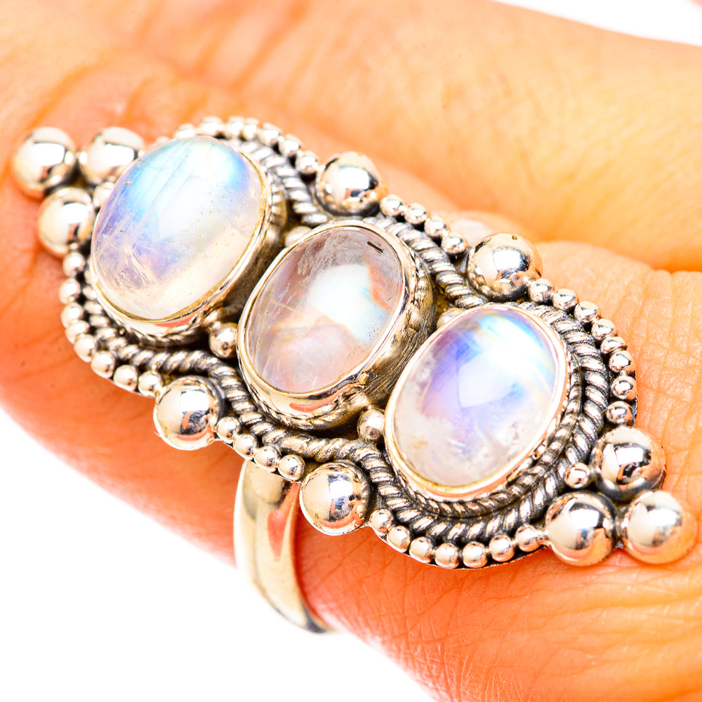 Rainbow Moonstone Rings handcrafted by Anasilvercos - RING121319