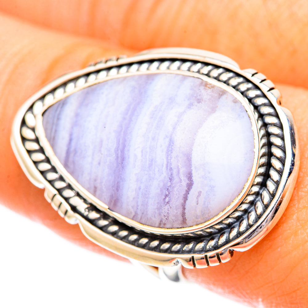 Blue Lace Agate Rings handcrafted by Anasilvercos - RING121320